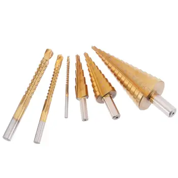 

6pcs HSS Titanium Step Drill Bit 4-32mm Step Cone Cutting Tools HSS Woodworking Metal Drilling Power Tools 3-10mm Shank