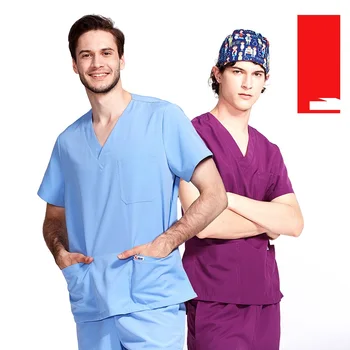 

Hospital Pet Dental Clinic Doctor Men Scrub Set,Surgical Medical Uniform,Cotton Fabric Plus Size Scrubs,Separate Nurse Work Wear