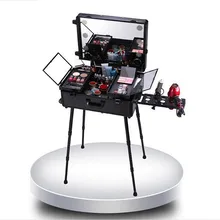 Профессиональный Чехол для визажиста с затемненным освещенным зеркалом, ножками, музыкальным динамиком, мультимедийной косметической коробкой