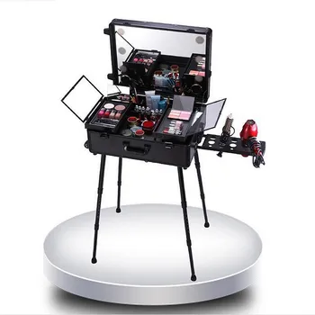 

Pro Makeup Station Artist Case with Dimmable Lighted Mirror, Legs, Music Speaker Multimedia Cosmetic Box