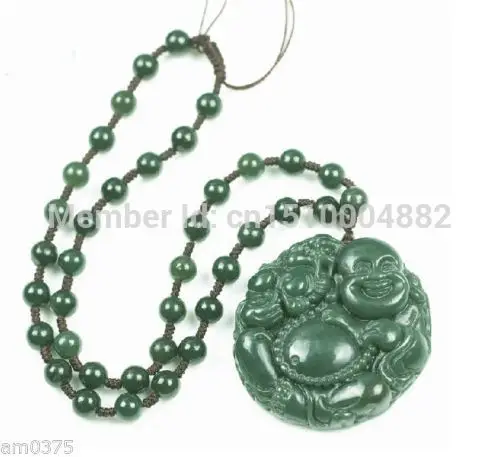 shitou 00693 Amazing 100% Natural Hetian Green Jade Laughing Buddha Necklace Pendant (c0323) | Украшения и аксессуары