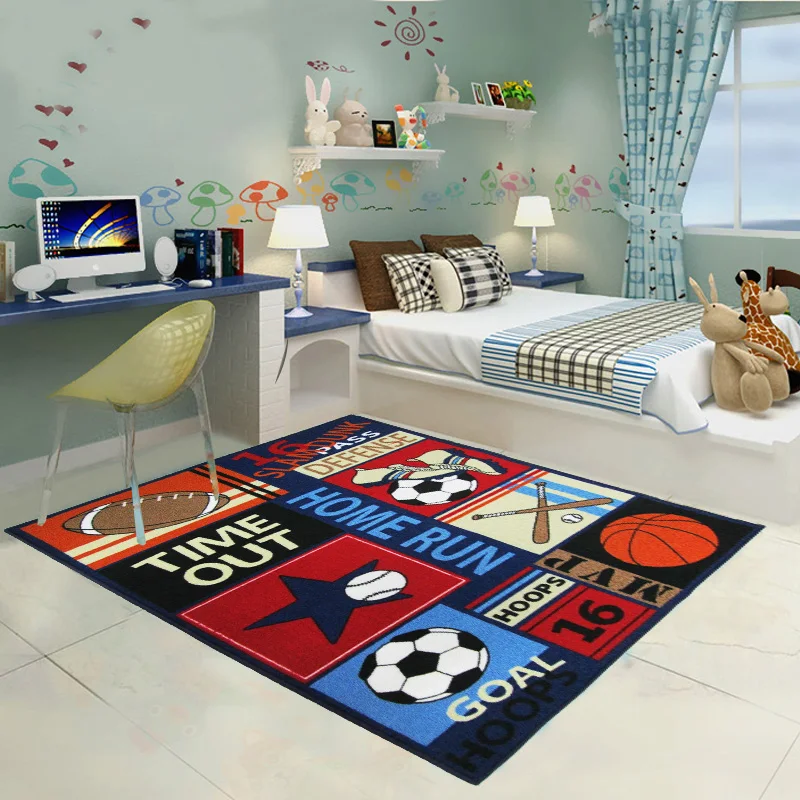 

Balls game carpet for boy's room decoration, football basketball volleyball tennis ball play rug for kids room decor idea