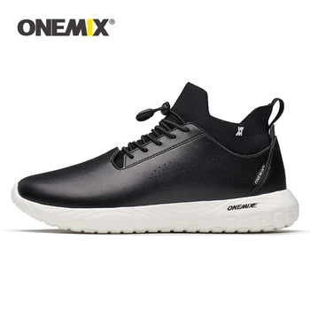 

ONEMIX 2020 New Leather Loafers Men Shoes Outdoor Women Sneakers Soft Original Black Leather Shoes Women Walking Running Shoes