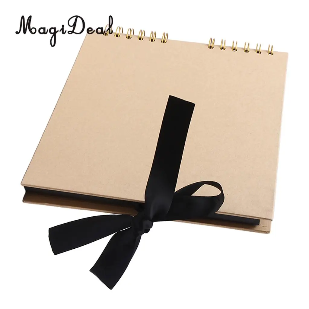 A4 Size 40 Pages Ribbon Bow Kraft Paper Scrapbook Photo Album Display Book Wedding Memory Book