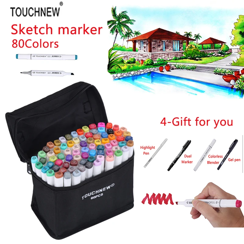 

TOUCHNEW 80 Colors Copic Sketch Marker Double Headed Alcohol Oily Mark Students Design Hand-painted Art Marker School Supplies