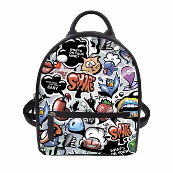 

Noisydesigns The graffiti is funny PU School Bag for Girls Small Zombine Shoulder Book Bags Daily Women Travel Punk Back Packs