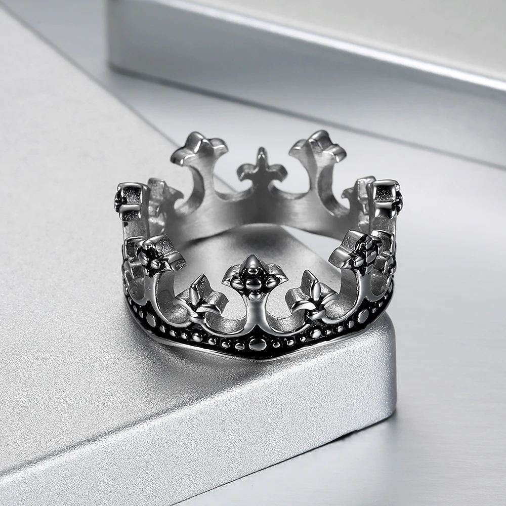 Punk 316L Stainless Steel Silver White Black color Cross Crown Ring