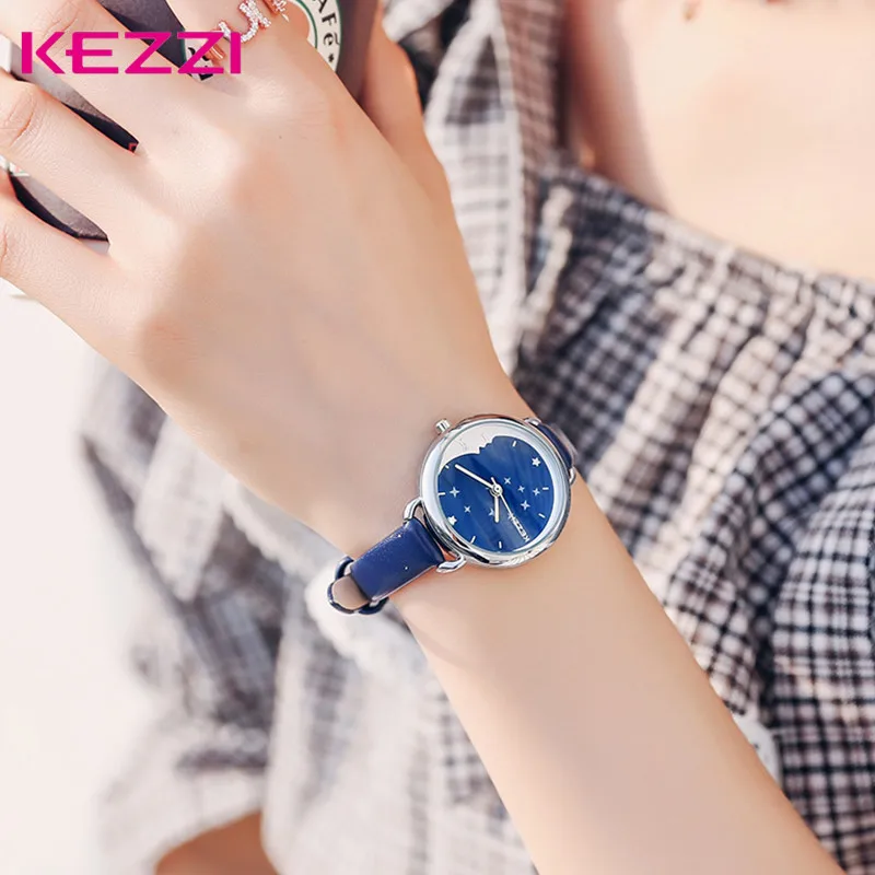 

Montre Femme 2018 Women Watch KEZZI Female Moon Clock Wrist Watch Creative Design Reloj Mujer Simple Watch Ladies Girl Leather