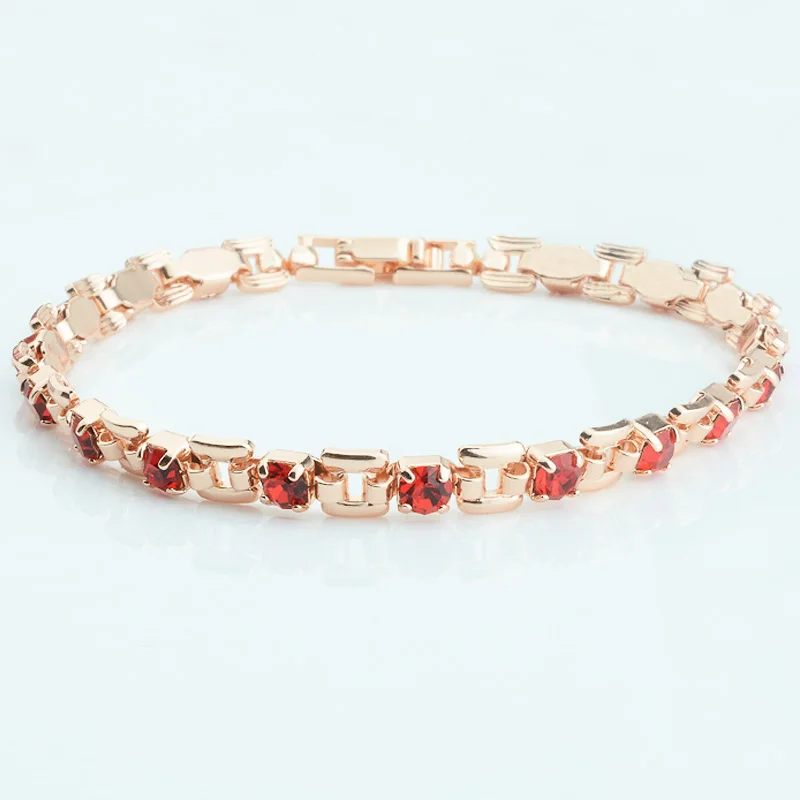 1pcs 4mm Women 585 Rose Gold Color White Blue Cubic Zircon Bracelets Jewelry Long Small Chains