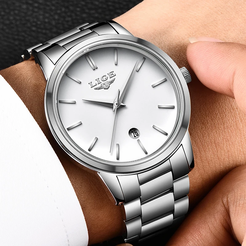 

LIGE Man Sport Waterproof Watch Men Stainless Steel Simple Ultra-thin Quartz Watches Mens Male WristWatch Relogio Masculino+Box