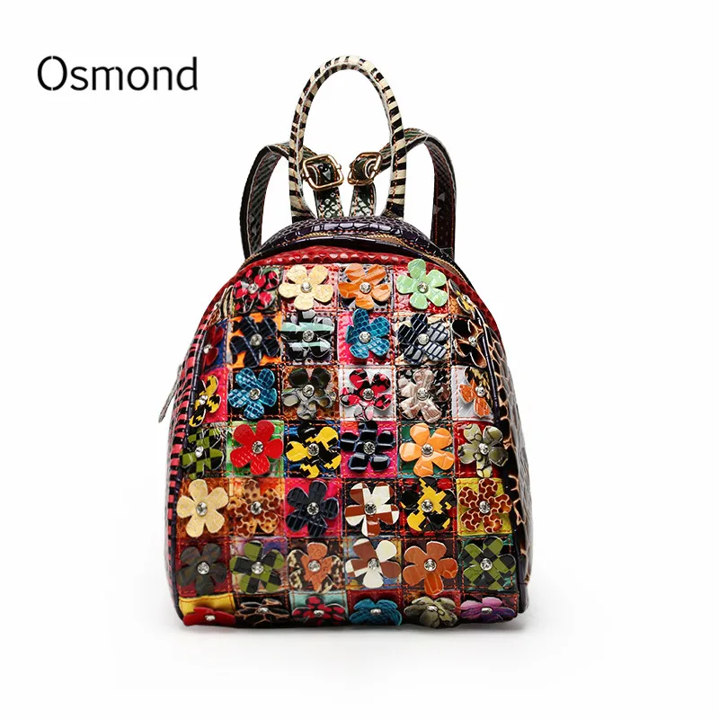 

Osmond Small Backpacks Women Genuine Leather Shoulder Bags Flower Mini Rucksack Lady Bagpacks Colorful Back Packs Female Mochila