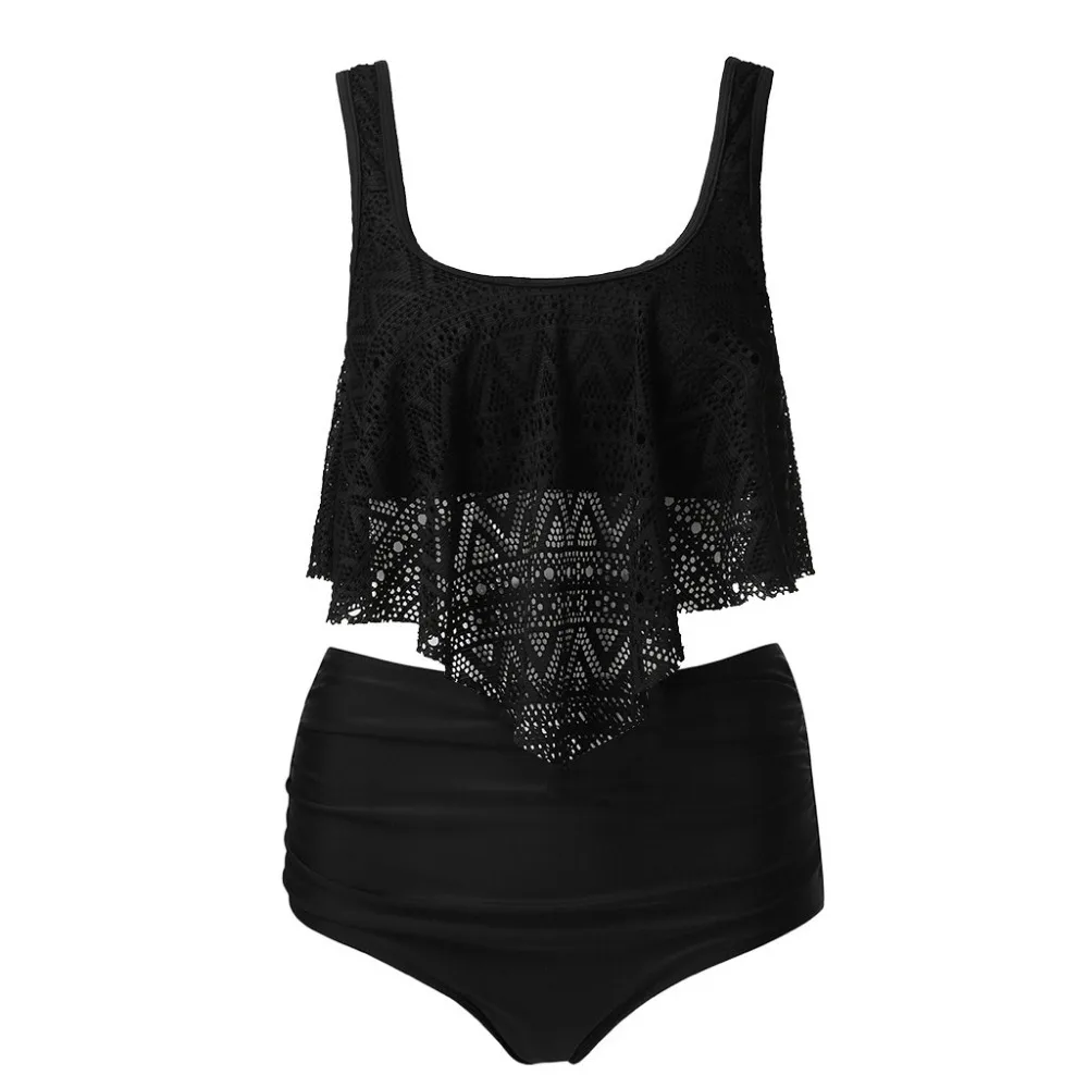 2019 women's large size sexy bikinis set ruffled high waist solid color swimsuit push up summer bikinis e fatos de banho 40J13 (7)