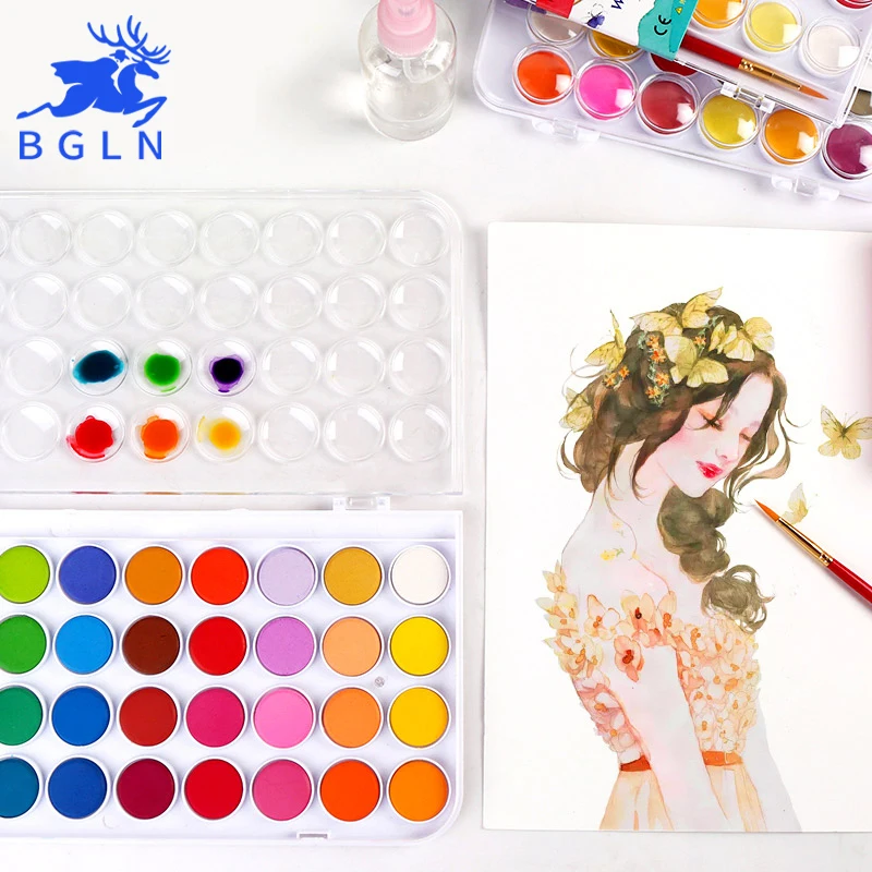 

BGLN 12/16/24/28/36Colors Solid Watercolor Paint Set Bright Color Portable art supplies Pigment Powder Set For Kids Students