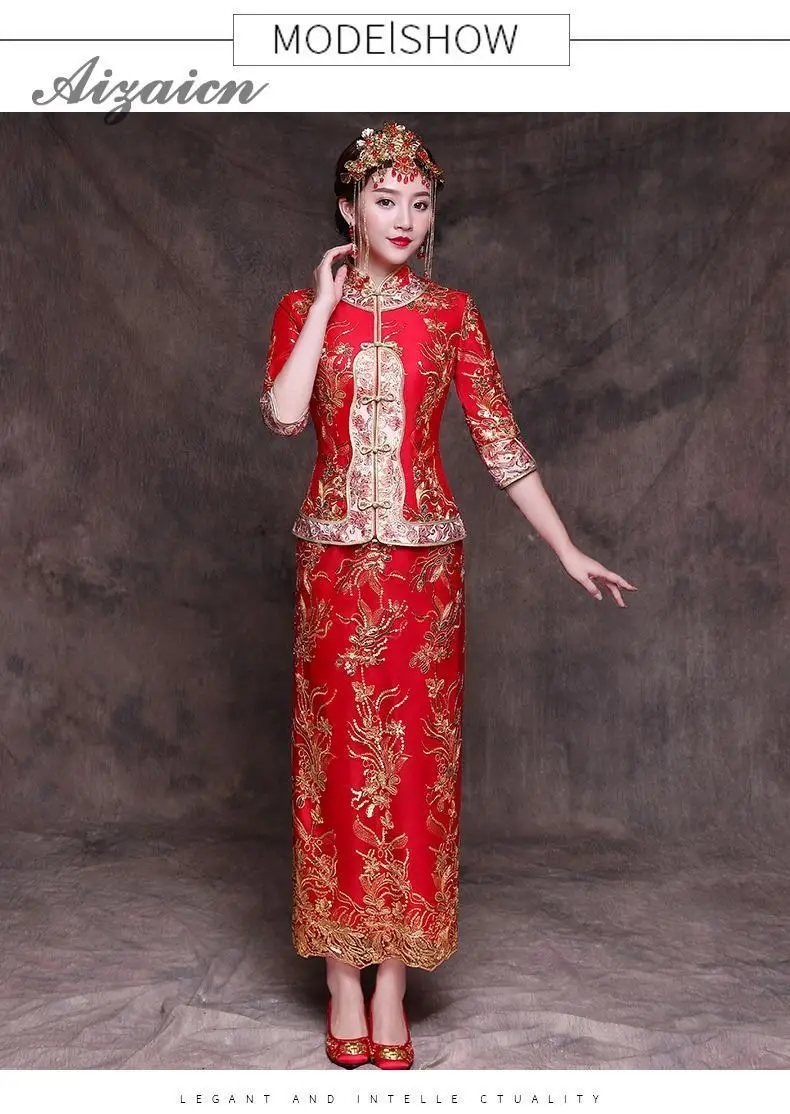 De boda de verano de 2019 Cheongsam vestidos de novia Китай estilo tradicional bordado largo Qipao las mujeres vestido Винтаж