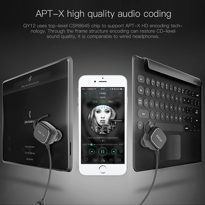QCY QY12 Active Шум отмена Bluetooth наушники Беспроводной спортивные переключатель магнит