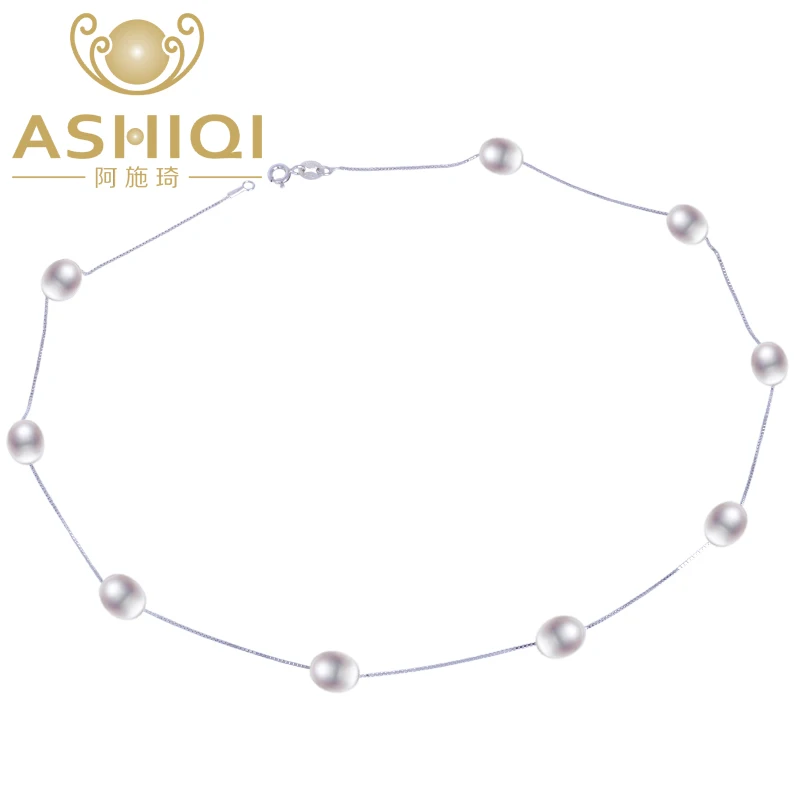ASHIQI Real 925 sterling silver necklace 7-8mm Real Natural Freshwater pearl necklace White pearl Jewelry for Women Gifts ASHIQI Real 925 sterling silver necklace 7-8mm Real Natural Freshwater pearl necklace White pearl Jewelry for Women Gifts