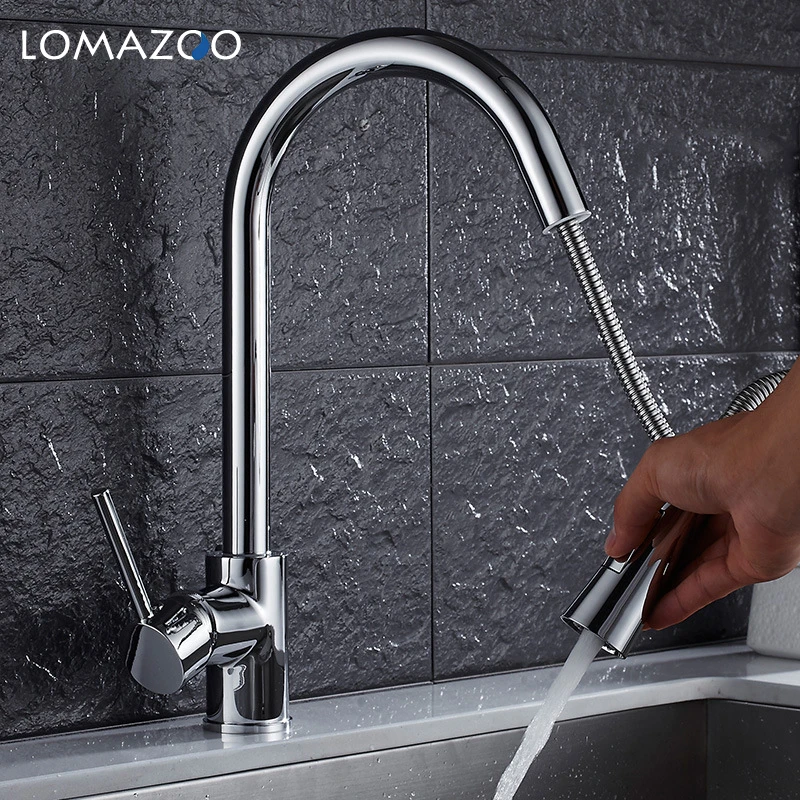 LOMAZOO Telescopic Rotatable Kitchen Faucet Bathroom Sink Faucet Gold