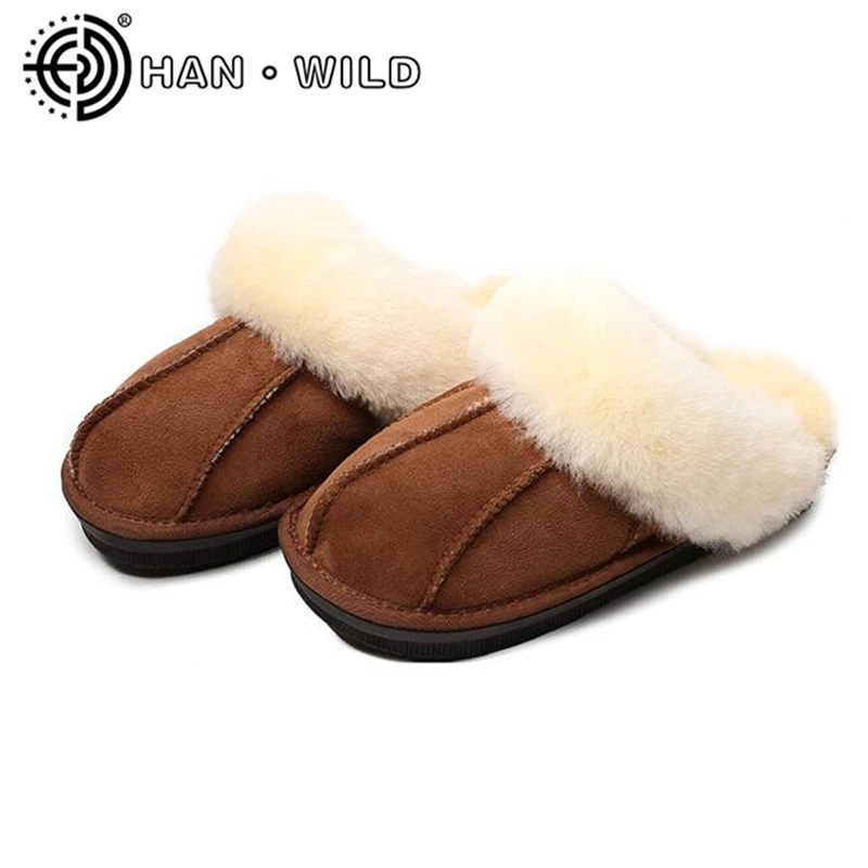 

Women Long Plush Home Shoes Sheepskin Genuine Leather Winter Slippers Natural Wool Warm Women Slippers House Loafers Plus Size