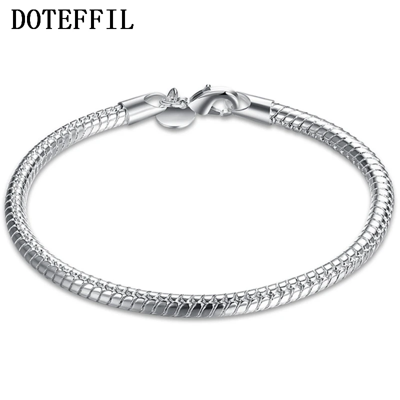 DOTEFFIL 925 стерлингового серебра 4 мм змея цепи 8 дюймов основа браслет для женщин
