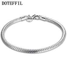 DOTEFFIL 925 Sterling Silver 4mm Snake Chain 8 inches Basis Bracelet For Woman Charm Wedding Engagement Fashion Party Jewelry
