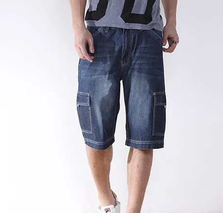 Mens Denim Cargo Shorts Jeans Big Sizes 2016 Summer Style Knee Length Joggers Jean Shorts 40