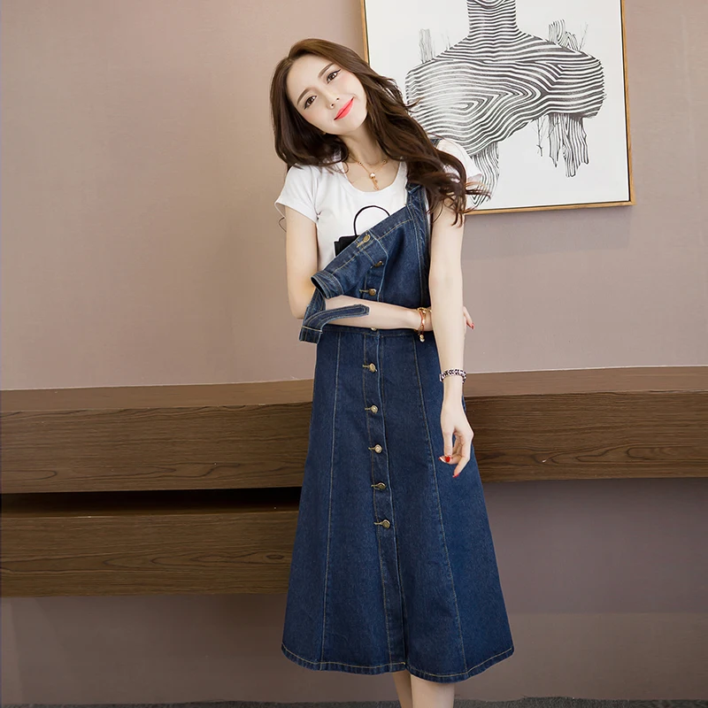 TongLord Vintage 2019 Slim Sweet Jeans Dress Women Washed Short Suspender Denim Sundress Denim Overall Strap Dress Dropshipping