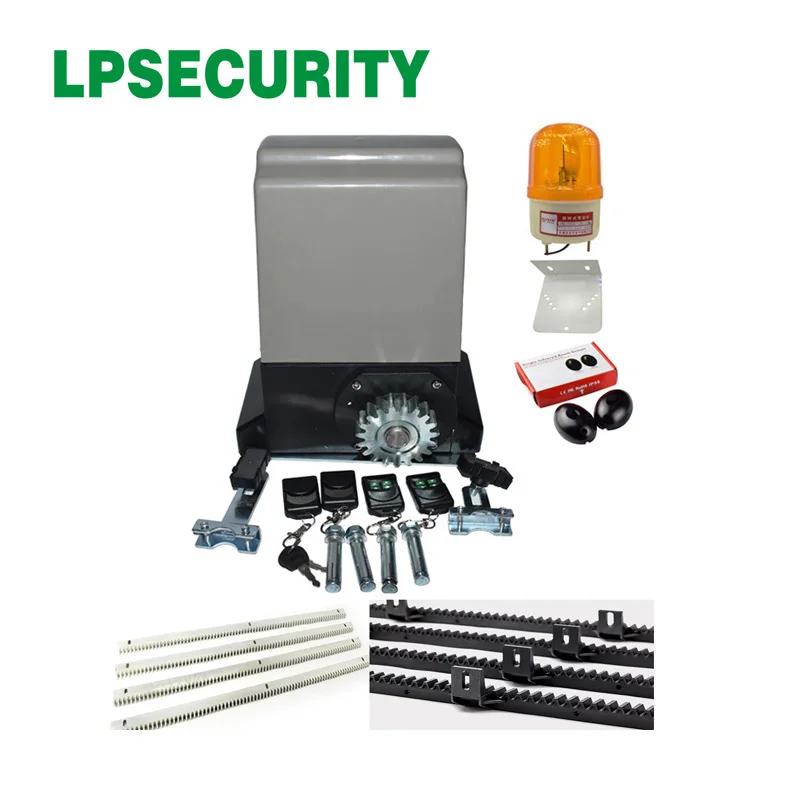 LPSECURITY 1200kg/1500kg 6m/7m nylon racks automatic electric gate opener motor engine with 4 remote controls with optional part
