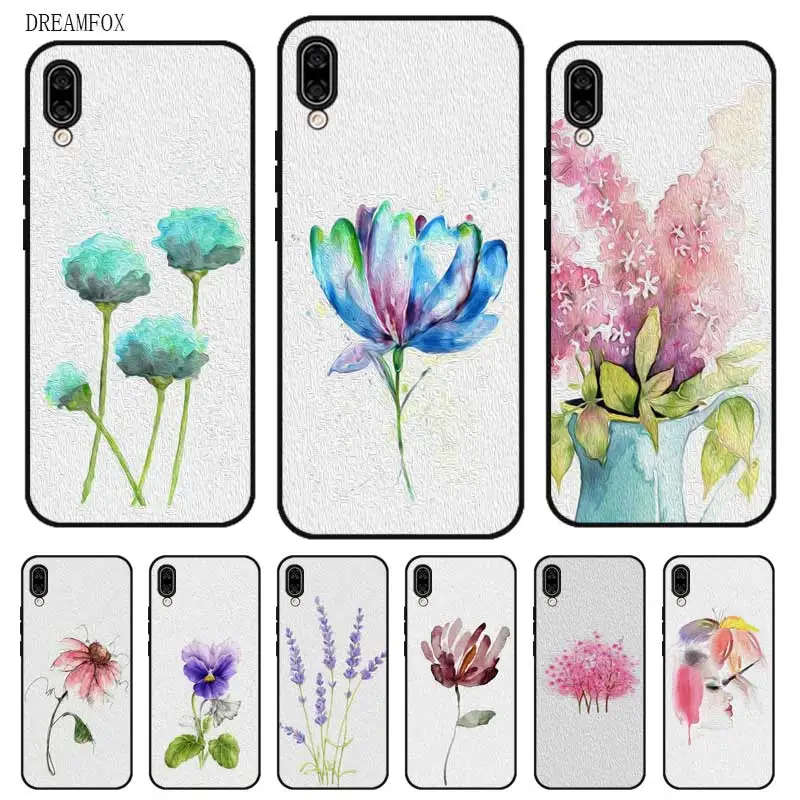 N460 Watercolour Flower Cool Black Silicone Case Cover For Huawei Honor 6A 6C 6X 7C 7X 8 Lite Pro |
