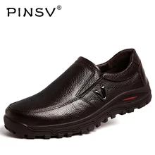 PINSV High Quality Genuine Leather Shoes Mens Shoes Outdoor Male Casual Leather Flats Comfortable Mens Shoes Large Sizes 38-48