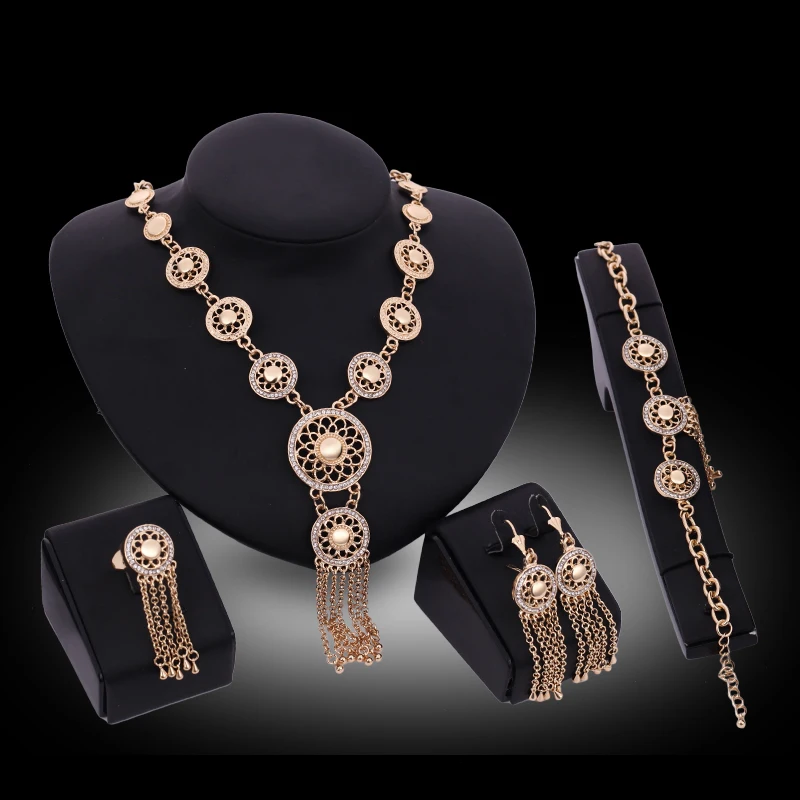 Dubai Jewelry Sets Charming Gold Color Crystal Tassel Trendy Classic Designs Costume Jewelry Set