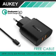 AUKEY 36W Dual USB Port Travel Wall Charger With Qualcomm Quick Charge 3.0 for Motorola Nexus 6 and more Smartphone