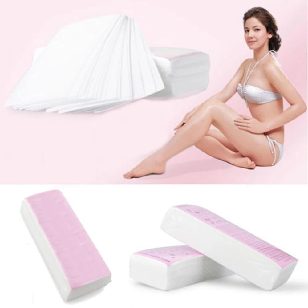 100Pcs Removal Nonwoven Body Cloth Hair Pad Paper Strips Wax Salon Spa Leg