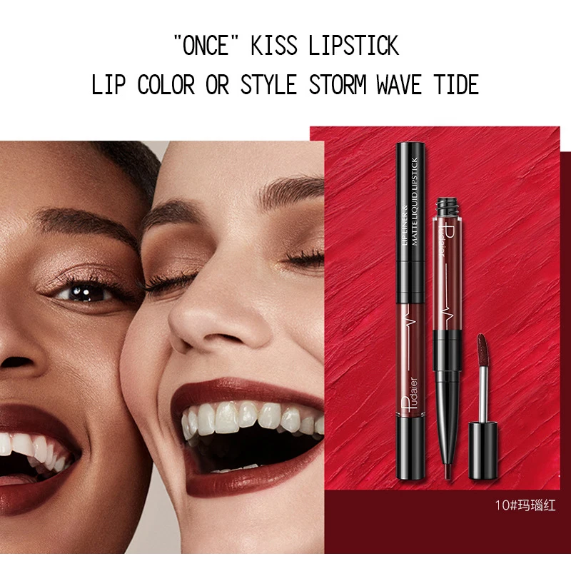 

Pudaier 2 in 1 Matte Nude Lip gloss Makeup Lip liner Waterproof Red Velvet Long Lasting Liquid Lips Tint Profissional Maquiagem