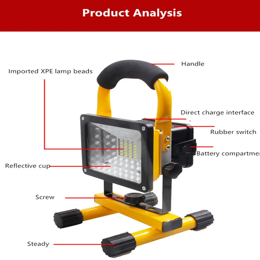 30 Вт 2400LM высокомощный светодиодный ручной поисковый светильник, уличный светодиодный аварийный прожектор, светильник, 24 светодиодный водонепроницаемый перезаряжаемый походный светильник