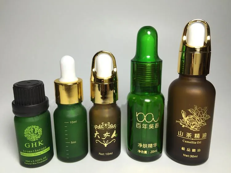 Garrafa de Óleo Conta-gotas de Óleo Essencial de Vidro Garrafa de Embalagem de Cosméticos Essencial Frasco Verde Fosco Garrafa 100 Pcs 10 ml 6 Cheap Garrafas reutilizáveis