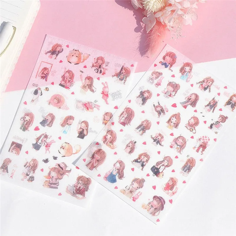 

6 PCS/Pack New Cute Creative Stickers Paper Girl Combination Paper Doll Mate Diary Notebook Label Stationery Sticker