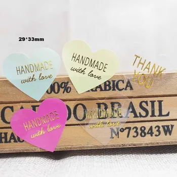 

Zerong500pc Heart Shape Thank You lables gold foil transparent self seal Handmade tag labels for cookies/home /wedding favors