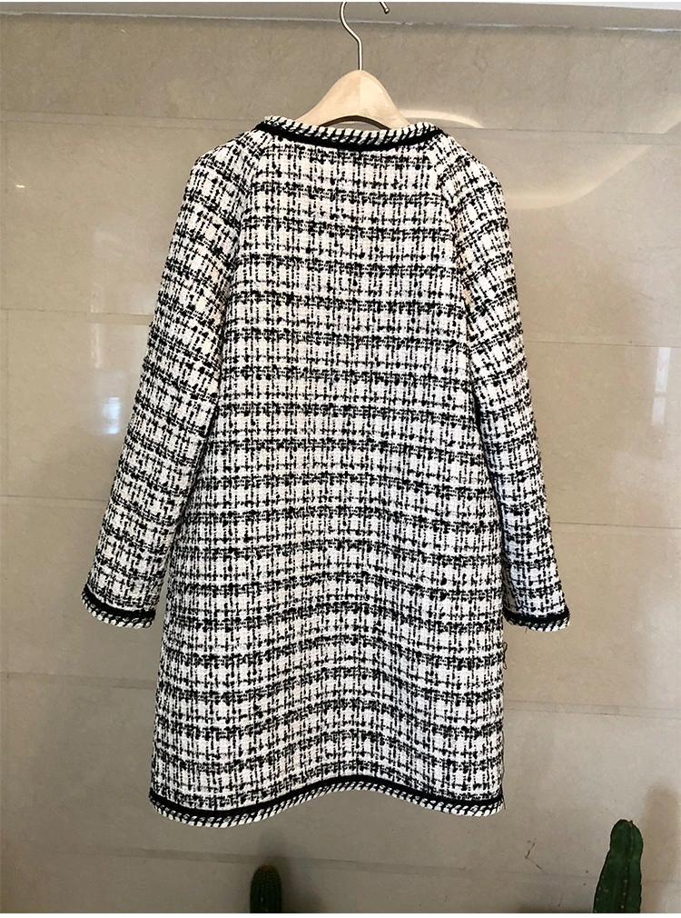 red Manteau Style Black Femmes Dames Petit Manches Perles Automne 2018 Bouton Plaid Parfumé Hiver Pardessus Veste Piste Long Tweed Longues xqXUnHgwv