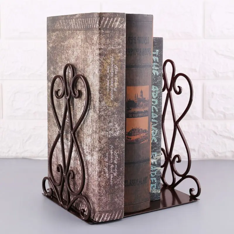 

1 Pair Retro Book Shelf Portable Metal Bookends Book Stand Holder Desktop Rack Shelf For Home Office Supplies
