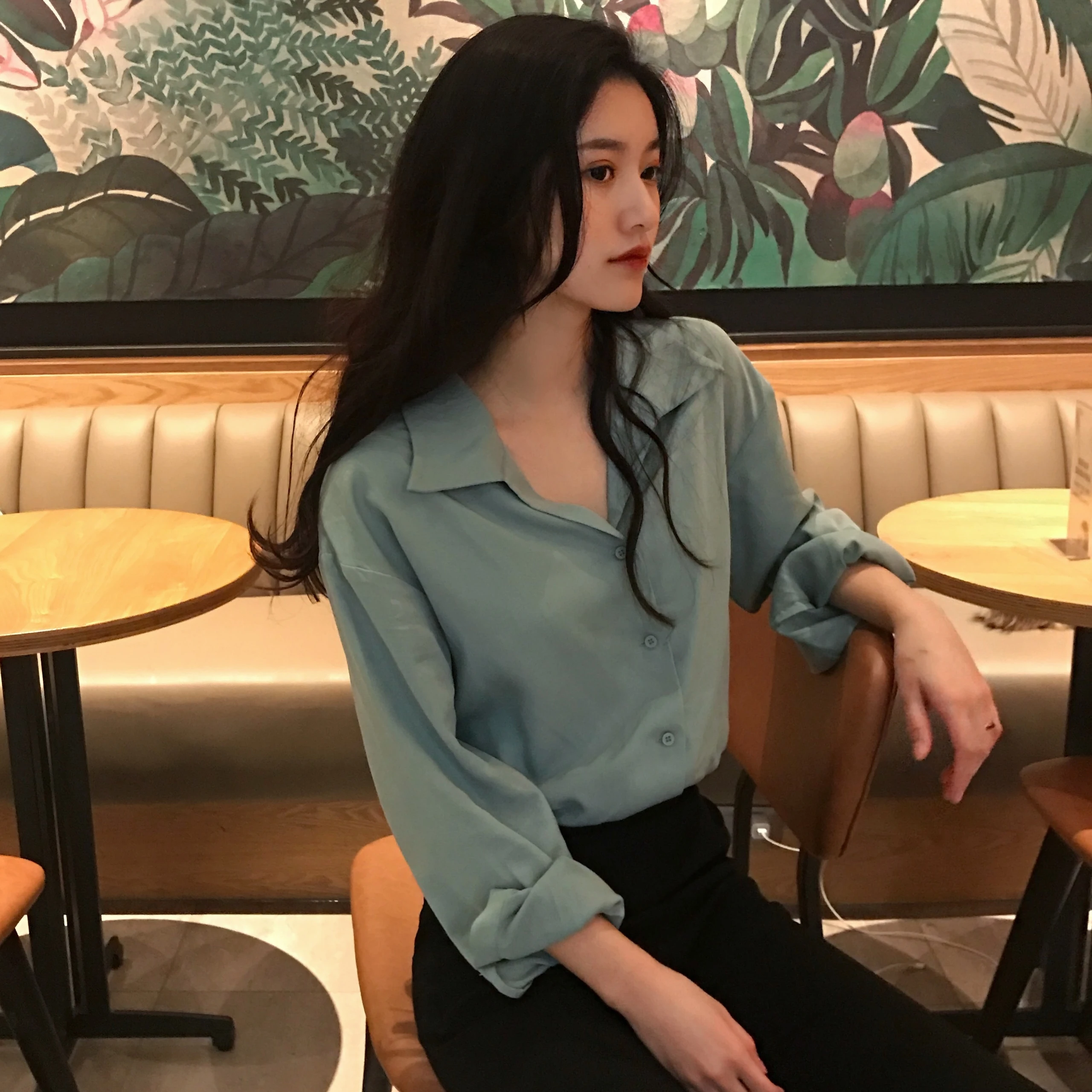 

Women Blouses Elegant Korean Janpan Kawaii Long Sleeve Turn Down Collar Single Breasted Vintage Loose Casual Tops Blusas 2019