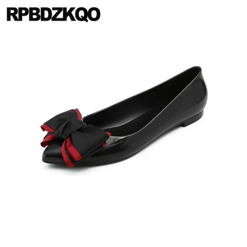 

ladies beautiful flats shoes cute jelly bow embellished pointed toe grey transparent china gray 2019 women black large size