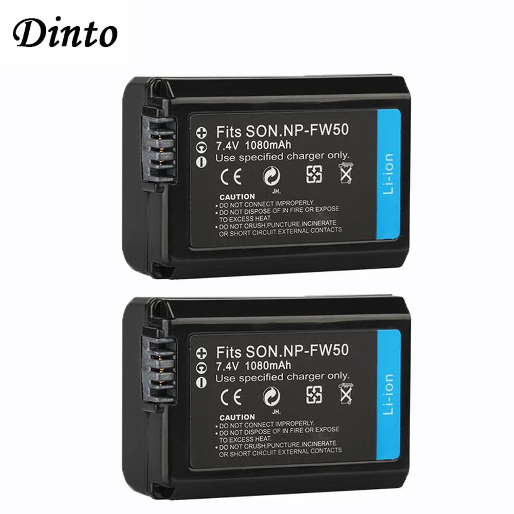 

Dinto 2pcs 1080mAh NP-FW50 NPFW50 NP FW50 Rechargeable Camera Battery for Sony NEX-3 NEX-5C NEX-C3 Alpha a33 a35 a55 a7R