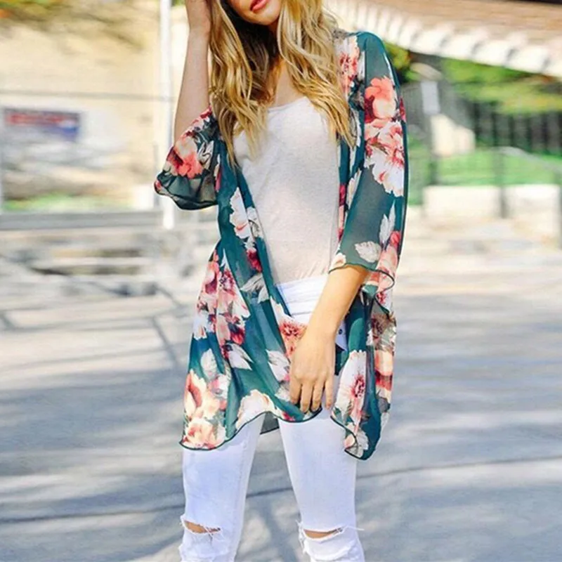 

2018 Fashion Design Kimono Coat New Vintage Retro Floral Print Green Color Jacket Half Sleeve Cardigan blusas Tops plus size XL