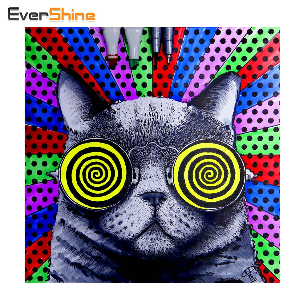 

EverShine Diamond Painting Cat Needlework Rhinestone Diamond Embroidery Animal Patterns Mosaic Pasted Home Decoration