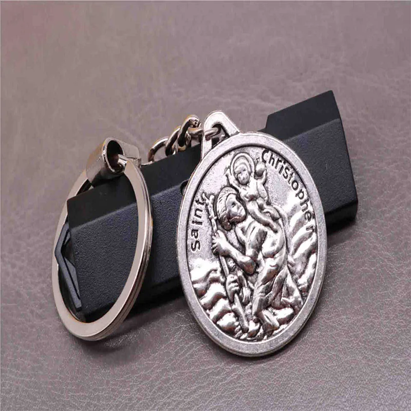 Классический брелок для ключей с изображением святого Кристофера, брелок для ключей с крестом Иисуса, сумка, рождественский подарок, сувенир