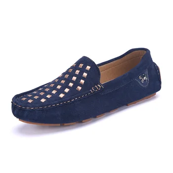 

Cow Suede Men Loafers Moccasins Men Shoes Casual Breathable Woven Driving Gommino Slip On