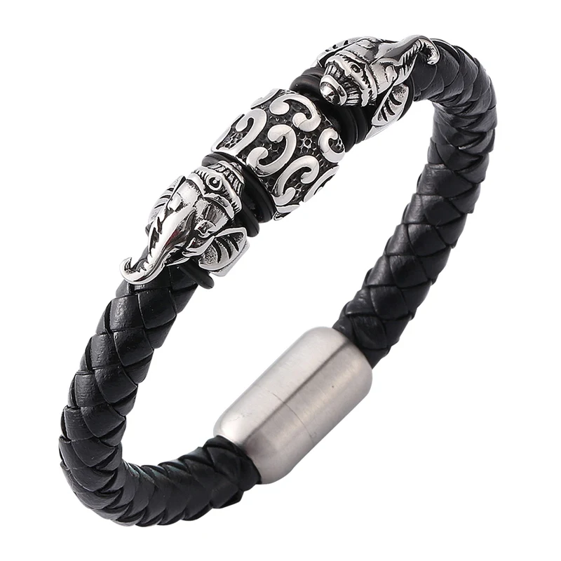 

New Fashion Elephant Bracelet Men Bangle Genuine Leather Hand Chain Buckle charm male female lucky Bracelet Jewelry gift BB0115