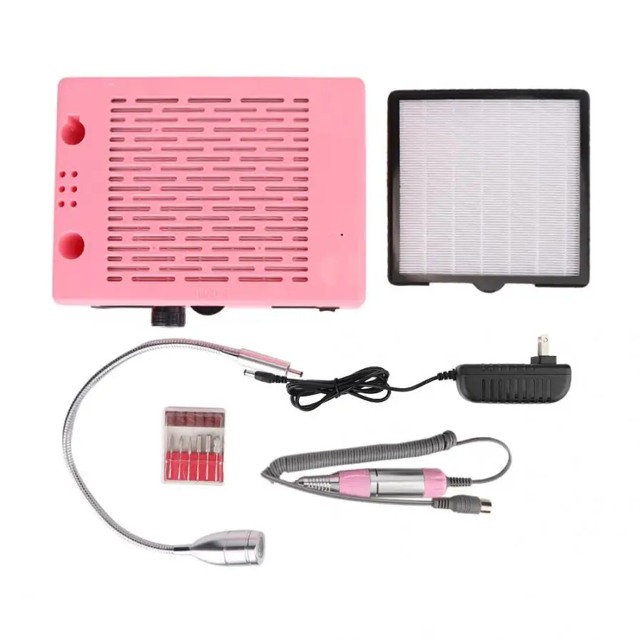 Pink US PLUG 3 в 1 электрическая дрель для ногтей 54 Вт пылесборник для всасывания пыли Пылесос Для ногтей со светодиодный светильник для маникюра Инструменты для педикюра - Color: Pink US PLUG