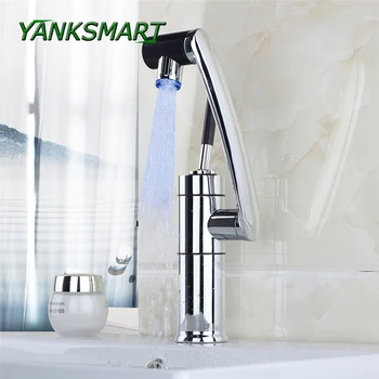 

YANKSMART Bathroom LED 360 Swivel Deck Mounted Kitchen Faucet Brass Water Torneiras Cozinha Tap Chrome Sink Basin Mixer Faucet
