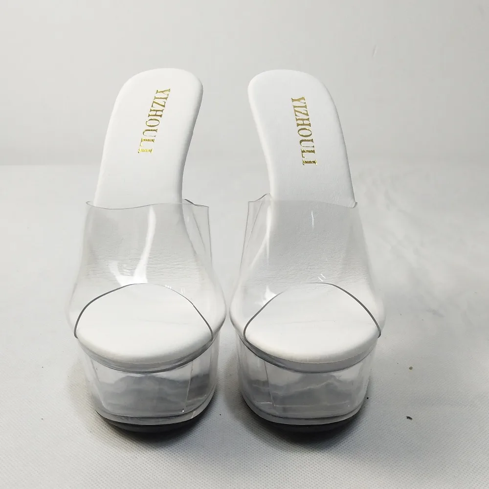 Fashion high heels 15cm wedding shoes, waterproof platform crystal transparent women's Slippers
